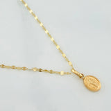 Set Mirror Flower Chain + Pendant Virgin Mary Help of Christians / 1.25gr / 17 3/4 in 18K Yellow Gold