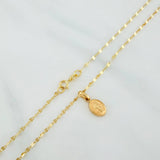 Set Mirror Flower Chain + Pendant Virgin Mary Help of Christians / 1.25gr / 17 3/4 in 18K Yellow Gold