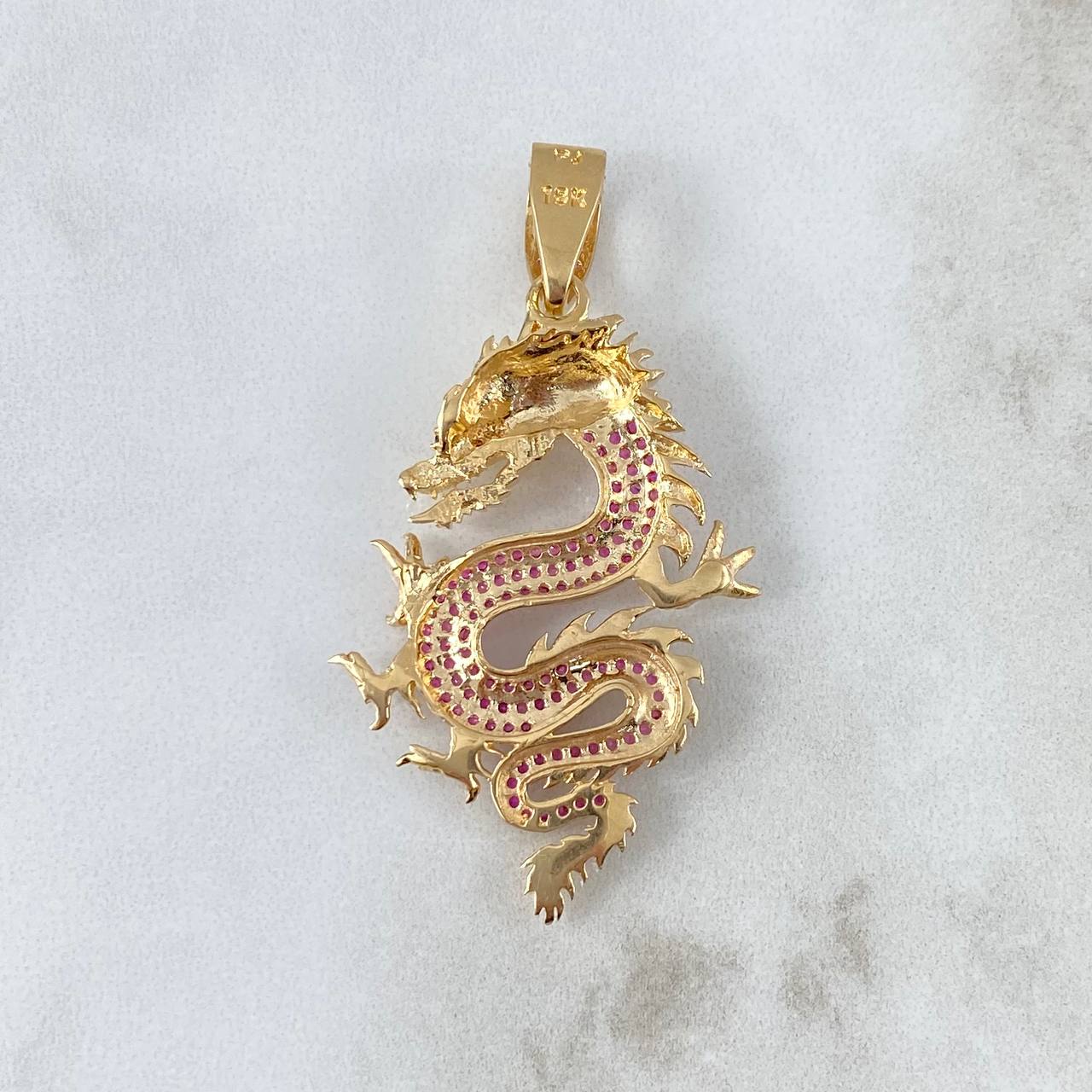 Pendant Dragon 8.6gr / 5.3cm / Fuchsia Zircons Yellow Gold