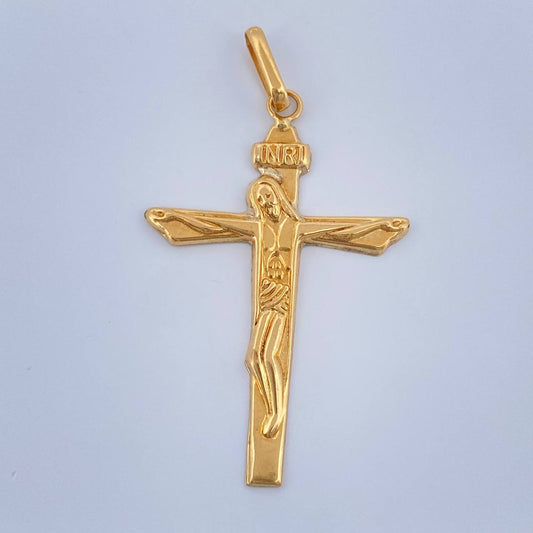 Dije Cruz Cristo Inri 1.4gr / 1 3/4 in / Oro Amarillo 18K $