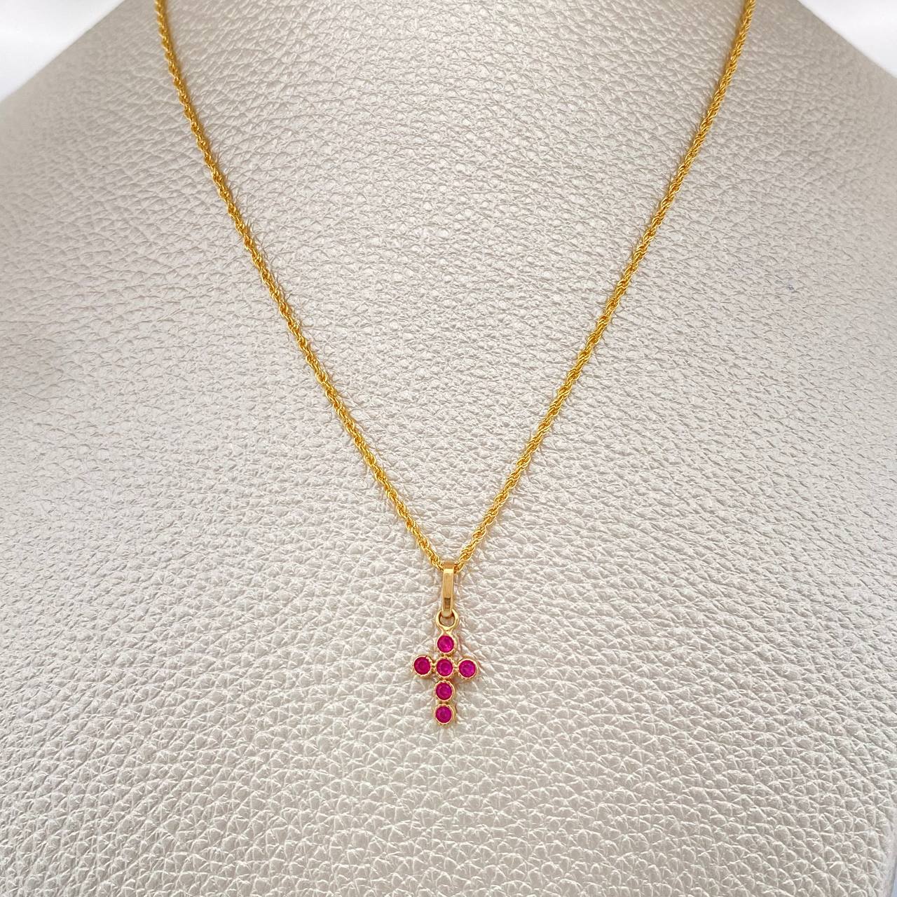 Set Chain and Pendant Rope + Cross 1.5gr / 17 1/2 in / 1.1mm Yellow Gold 18K &