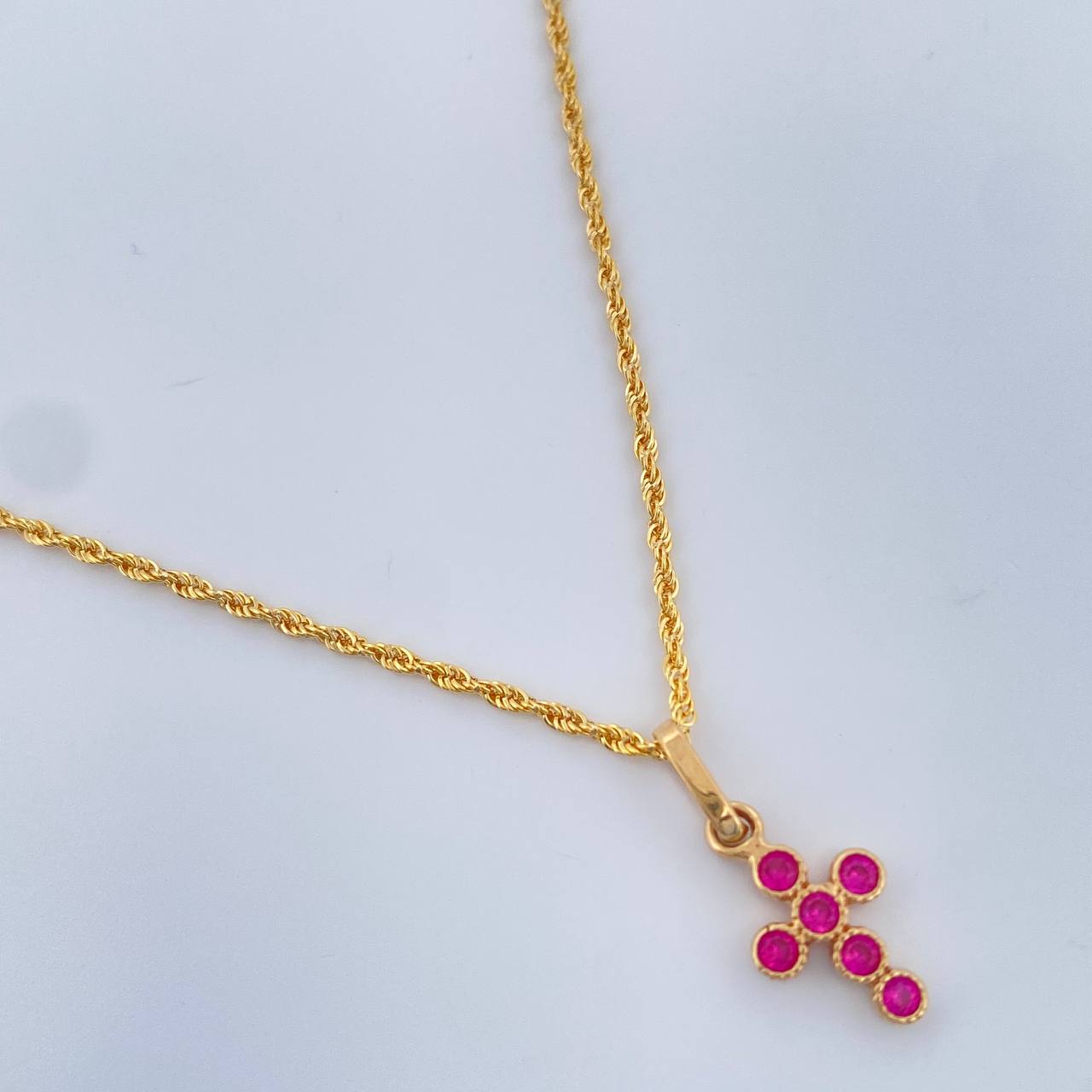 Set Chain and Pendant Rope + Cross 1.5gr / 17 1/2 in / 1.1mm Yellow Gold 18K &
