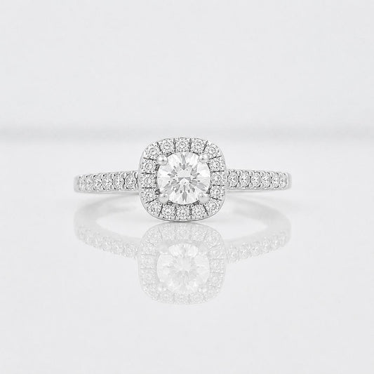 Anillo Halo Diamante 39pts 2.06g / T5 Oro Blanco 14K