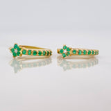Hoop Earrings Flower Emeralds 24pts Diamond 2pts 2.25g / 1/2 in 18K Yellow Gold