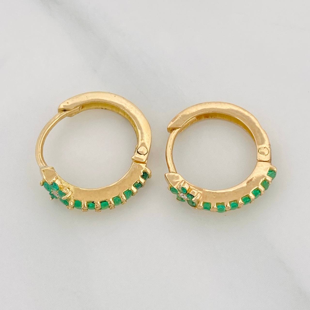 Hoop Earrings Flower Emeralds 24pts Diamond 2pts 2.25g / 1/2 in 18K Yellow Gold