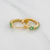 Hoop Earrings Flower Emeralds 24pts Diamond 2pts 2.25g / 1/2 in 18K Yellow Gold