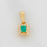 Pendant Square Emeralds 13pts Diamonds 14pts 1.05g / 1/2 in Yellow Gold 18K