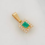 Pendant Square Emeralds 13pts Diamonds 14pts 1.05g / 1/2 in Yellow Gold 18K