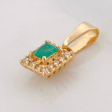 Pendant Square Emeralds 13pts Diamonds 14pts 1.05g / 1/2 in Yellow Gold 18K