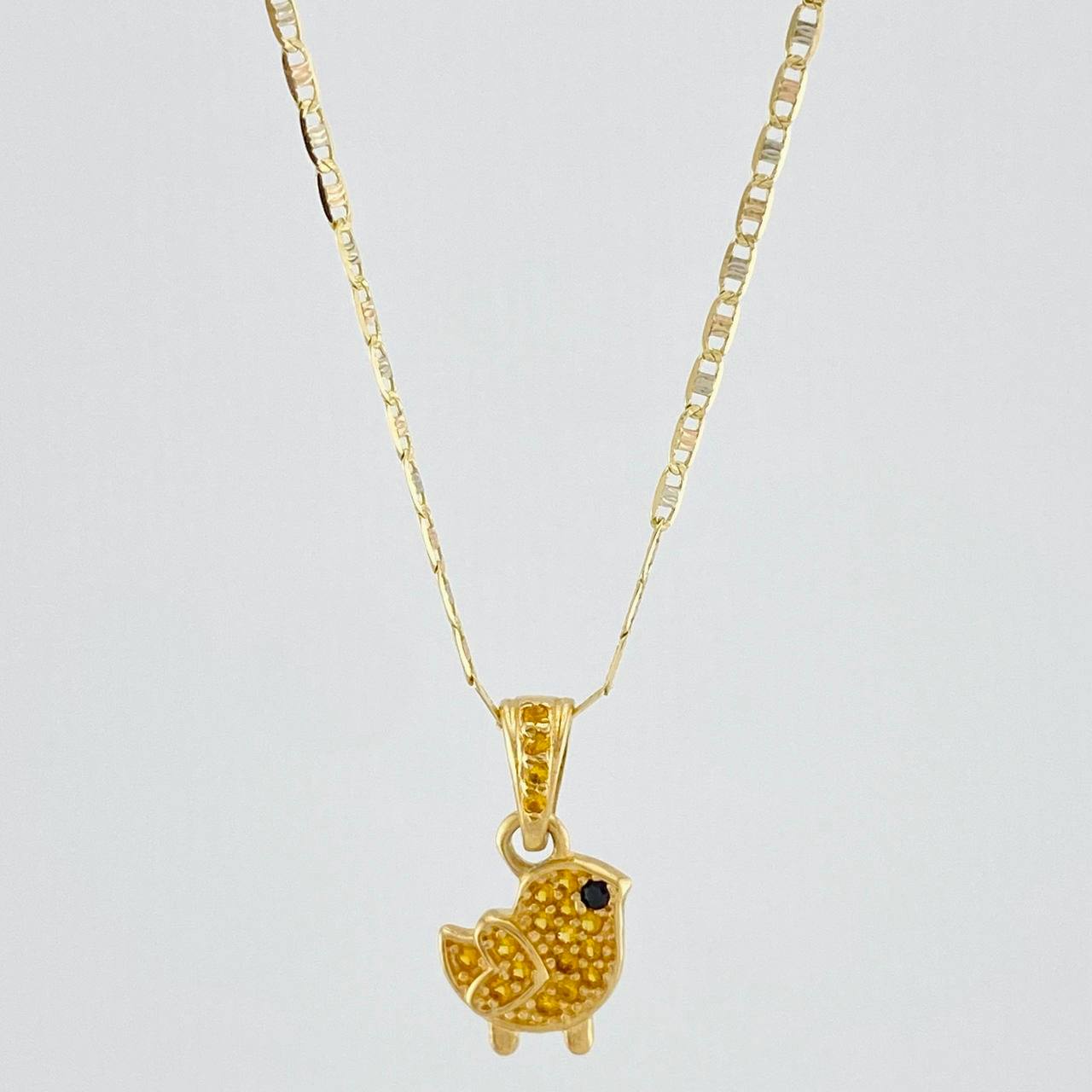 Set Cadena Escalera Plana + Dije Pajarito / 2.65gr / 19 3/4 in Tres Oros 18K