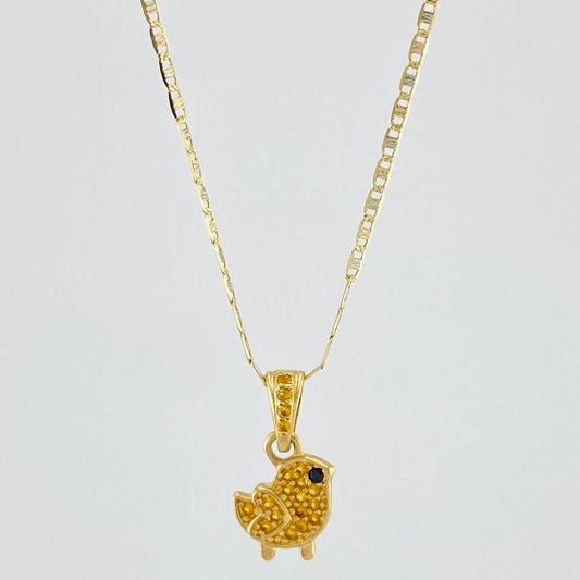 Set Cadena Escalera Plana + Dije Pajarito / 2.65gr / 19 3/4 in Tres Oros 18K