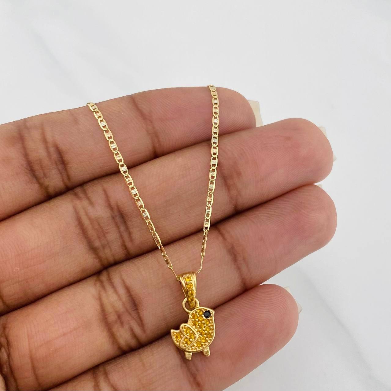 Set Cadena Escalera Plana + Dije Pajarito / 2.65gr / 19 3/4 in Tres Oros 18K