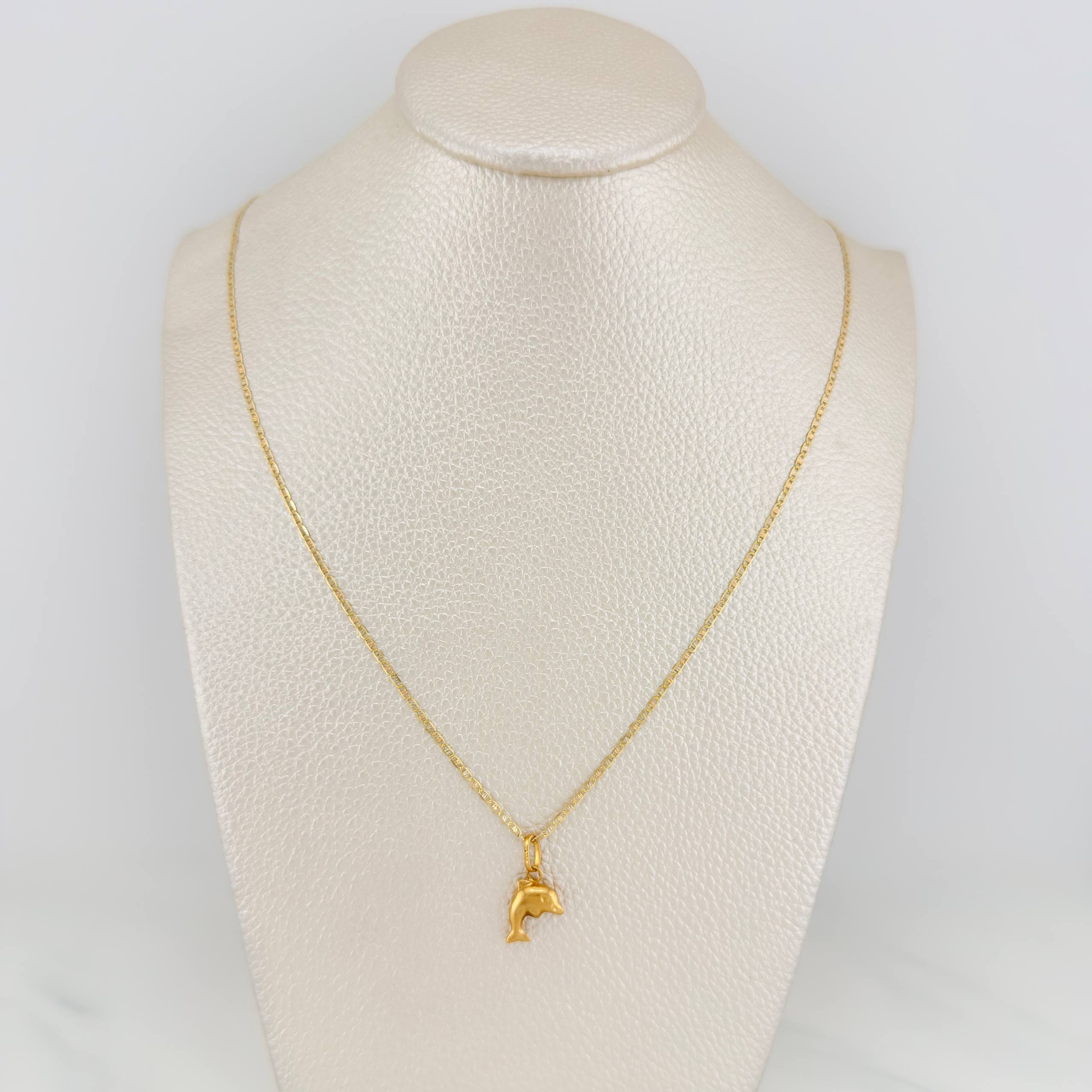 Set Cadena Escalera Plana + Dije Delfin / 2.15gr / 19 3/4 in Tres Oros 18K