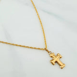 Set Rope Chain + Pendant Cross / 1.55gr / 23 3/4 in Yellow Gold 18K