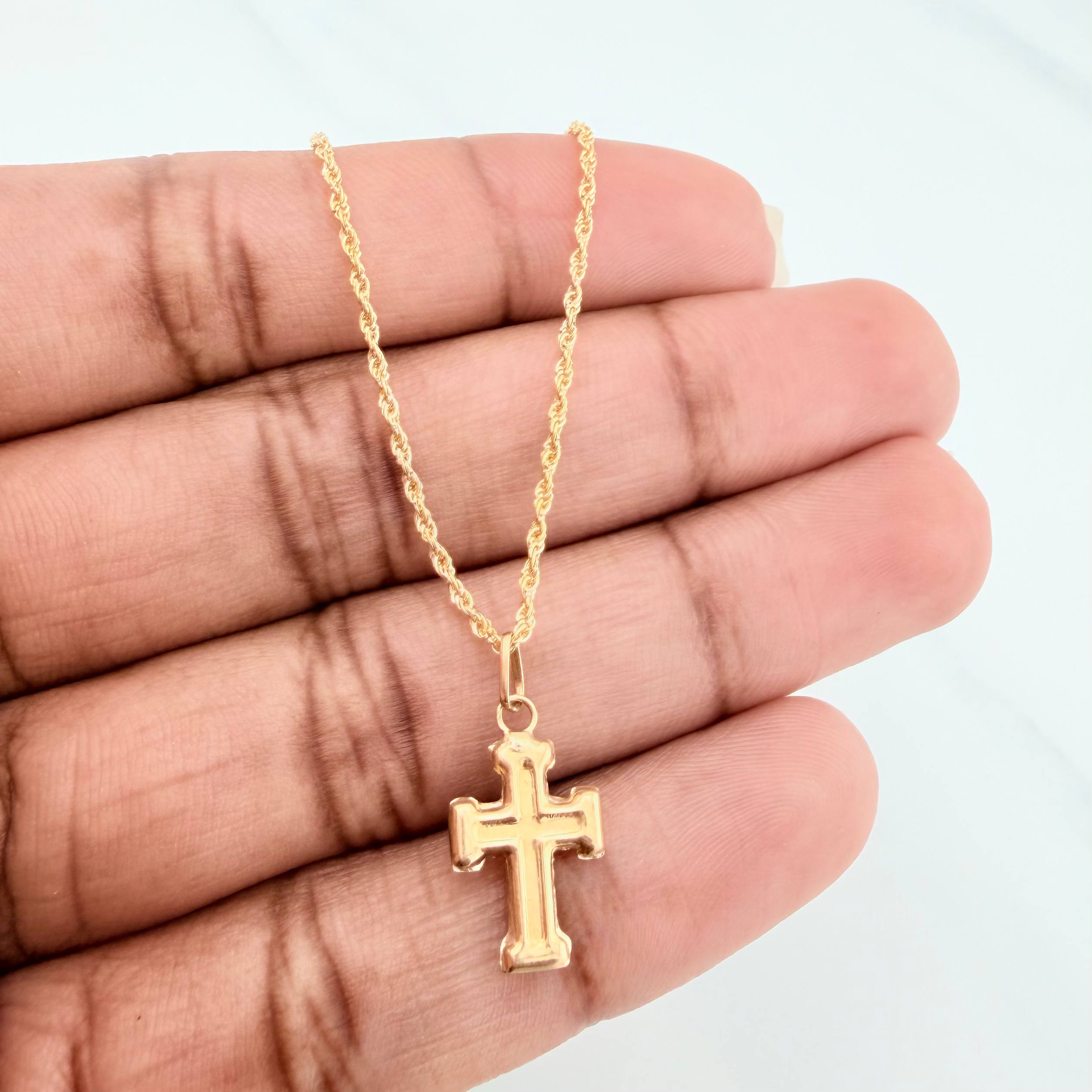 Set Rope Chain + Pendant Cross / 1.55gr / 23 3/4 in Yellow Gold 18K