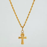 Set Rope Chain + Pendant Cross / 1.5gr / 23 1/2 in Yellow Gold 18K