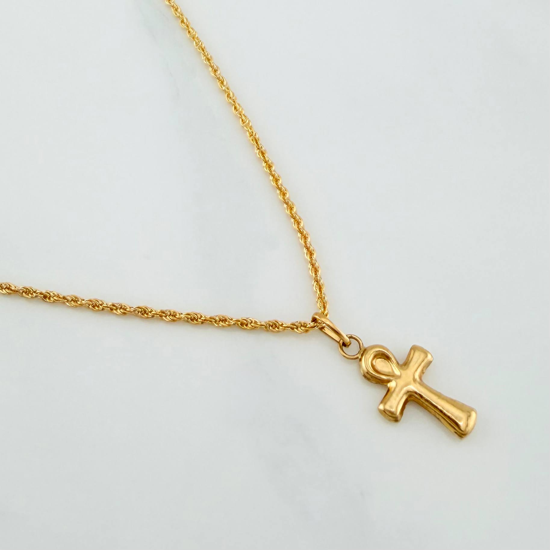 Set Rope Chain + Pendant Cross / 1.5gr / 23 1/2 in Yellow Gold 18K