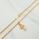 Set Rope Chain + Pendant Cross / 1.5gr / 23 1/2 in Yellow Gold 18K