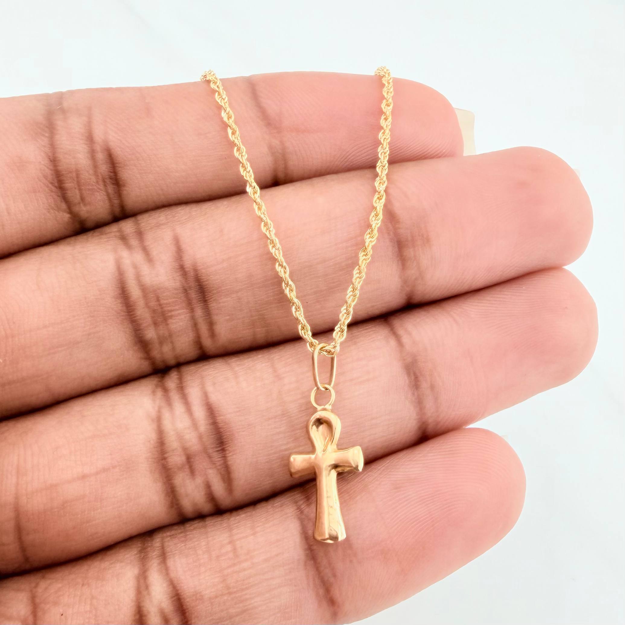 Set Rope Chain + Pendant Cross / 1.5gr / 23 1/2 in Yellow Gold 18K
