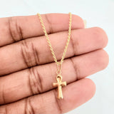 Set Rope Chain + Pendant Cross / 1.5gr / 23 1/2 in Yellow Gold 18K