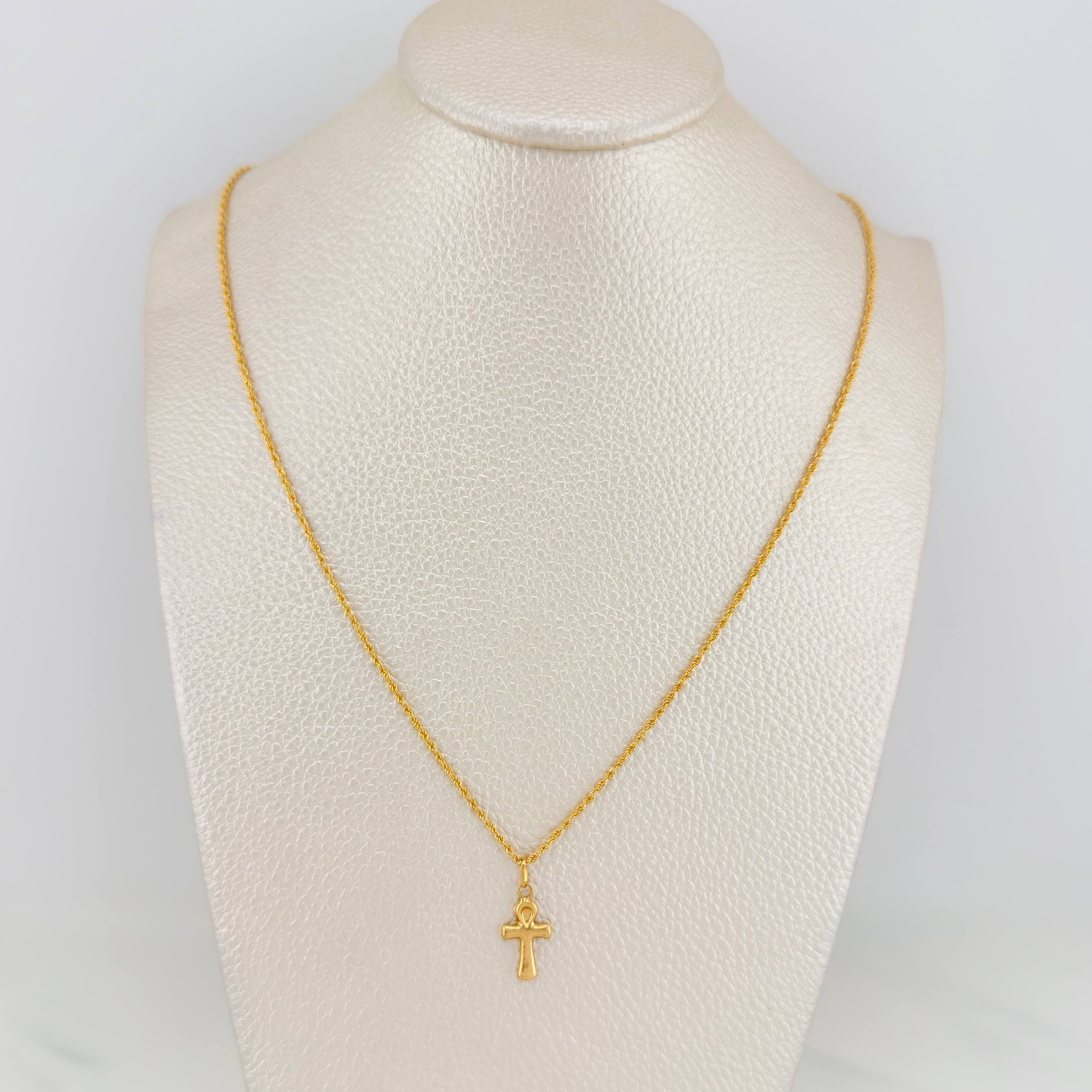 Set Rope Chain + Pendant Cross / 1.5gr / 23 1/2 in Yellow Gold 18K