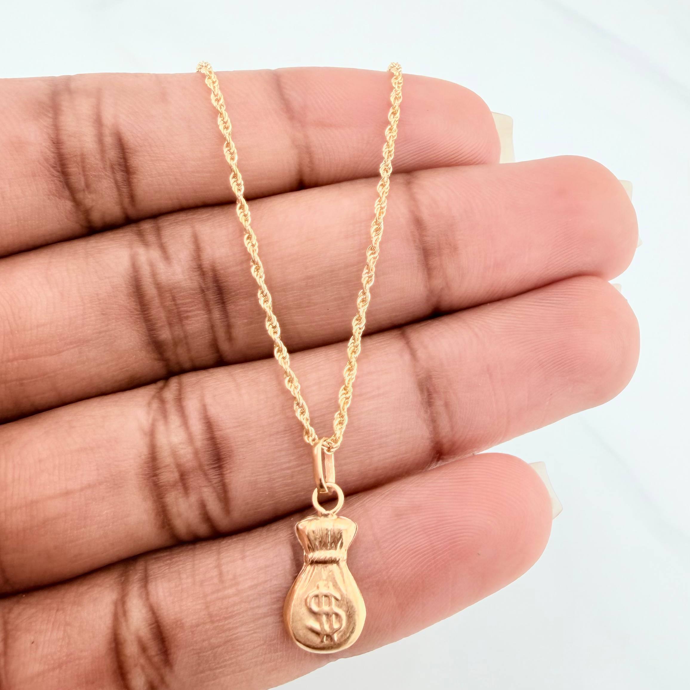Rope Chain Set + Money Bag Pendant / 1.6gr / 23 1/2 in 18K Yellow Gold