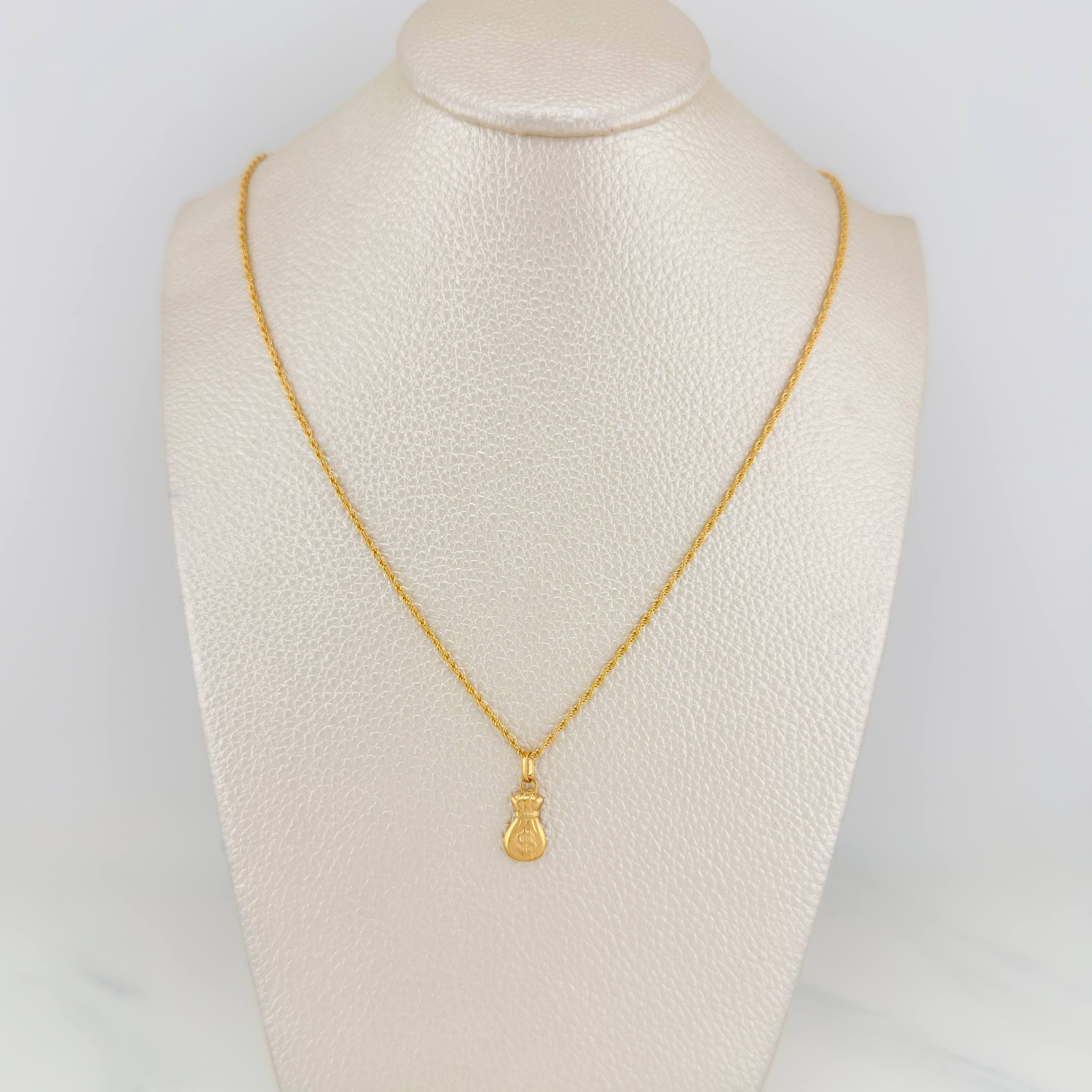 Rope Chain Set + Money Bag Pendant / 1.6gr / 23 1/2 in 18K Yellow Gold