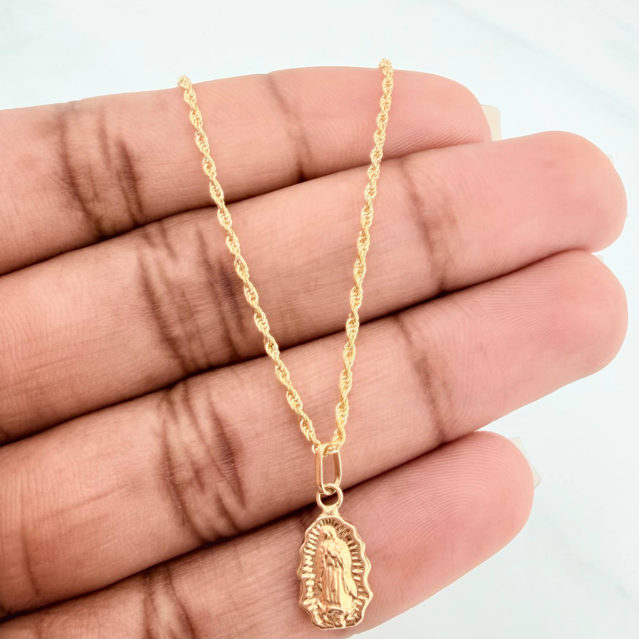 Set Rope Chain + Pendant Virgin Guadalupe / 1.5gr / 19 1/2 in Yellow Gold 18K