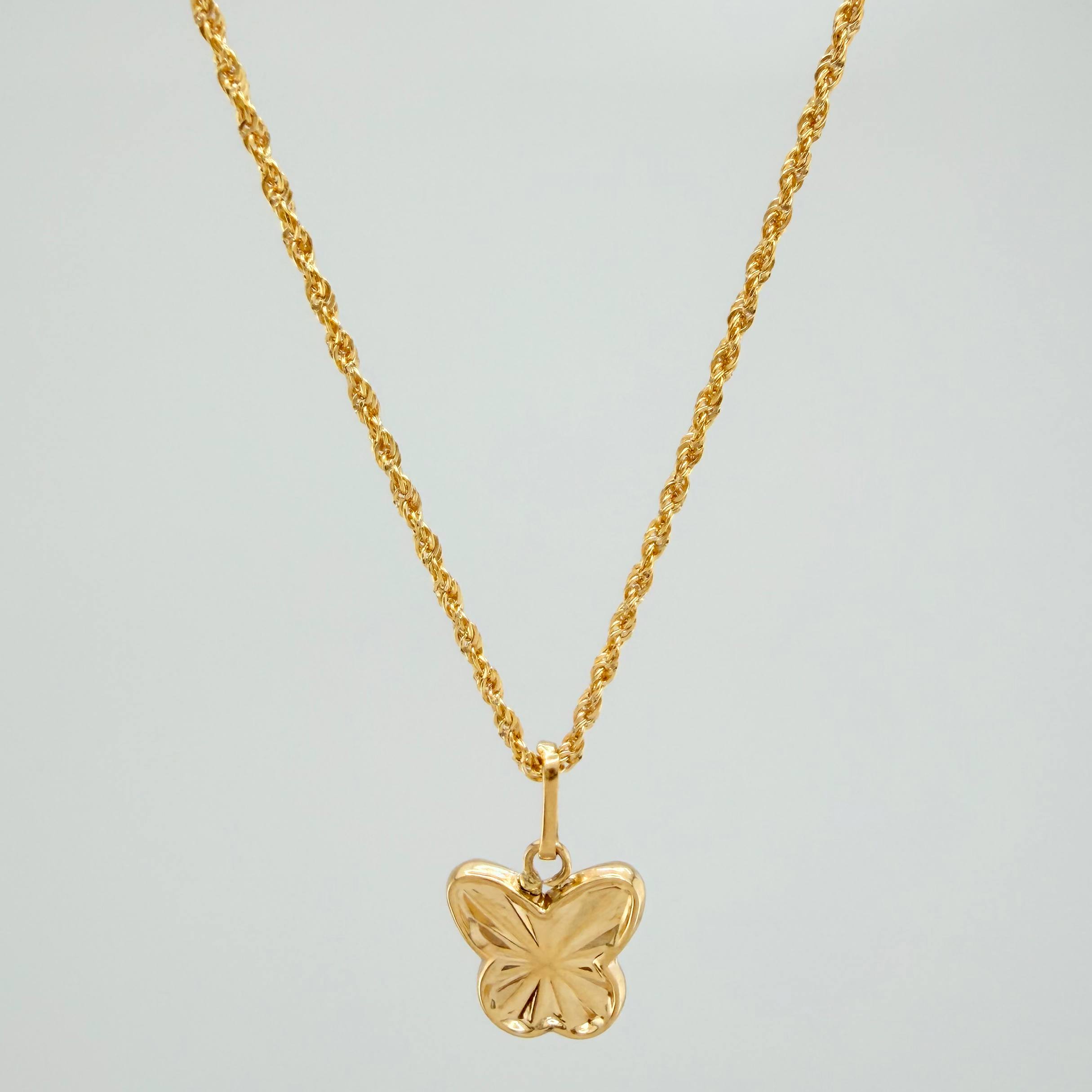 Set Rope Chain + Diamond Cut Butterfly Pendant / 1.7gr / 19 3/4 in 18K Yellow Gold