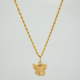 Set Rope Chain + Diamond Cut Butterfly Pendant / 1.7gr / 19 3/4 in 18K Yellow Gold