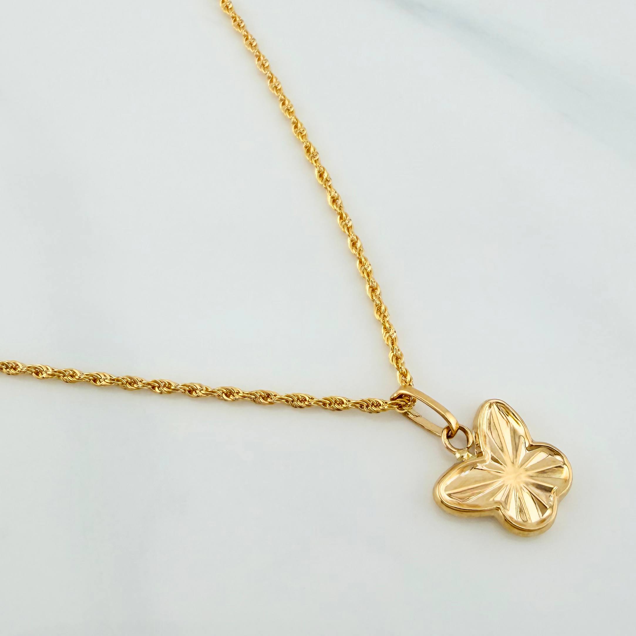 Set Rope Chain + Diamond Cut Butterfly Pendant / 1.7gr / 19 3/4 in 18K Yellow Gold