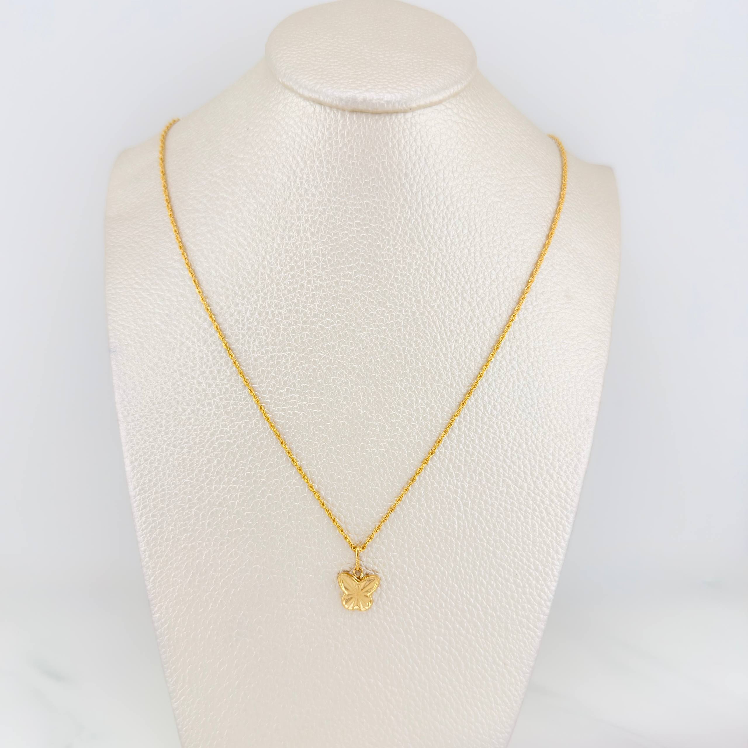 Set Rope Chain + Diamond Cut Butterfly Pendant / 1.7gr / 19 3/4 in 18K Yellow Gold