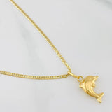 Set Flat Mariner Chain + Pendant Dolphin / 2.4gr / 19 1/2 in 18K Yellow Gold