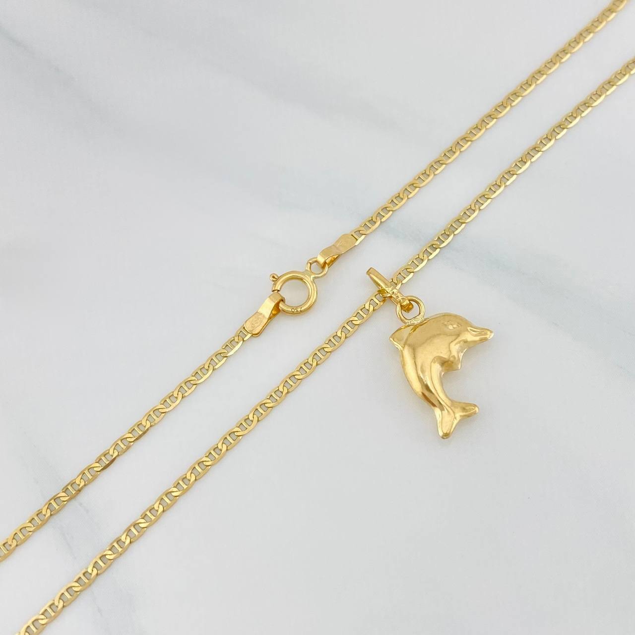 Set Flat Mariner Chain + Pendant Dolphin / 2.4gr / 19 1/2 in 18K Yellow Gold