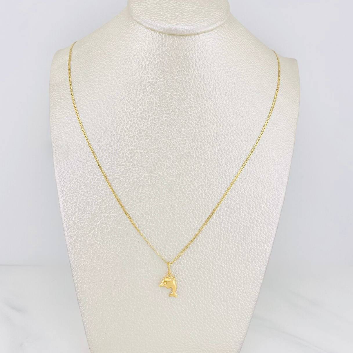 Set Flat Mariner Chain + Pendant Dolphin / 2.4gr / 19 1/2 in 18K Yellow Gold