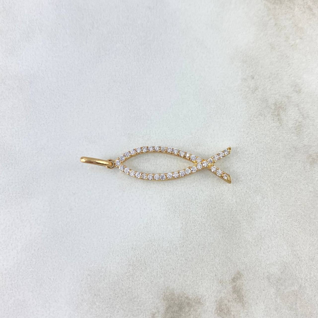 Pendant Fish Silhouette 1.3gr / 3.2cm / White Zircons Yellow Gold