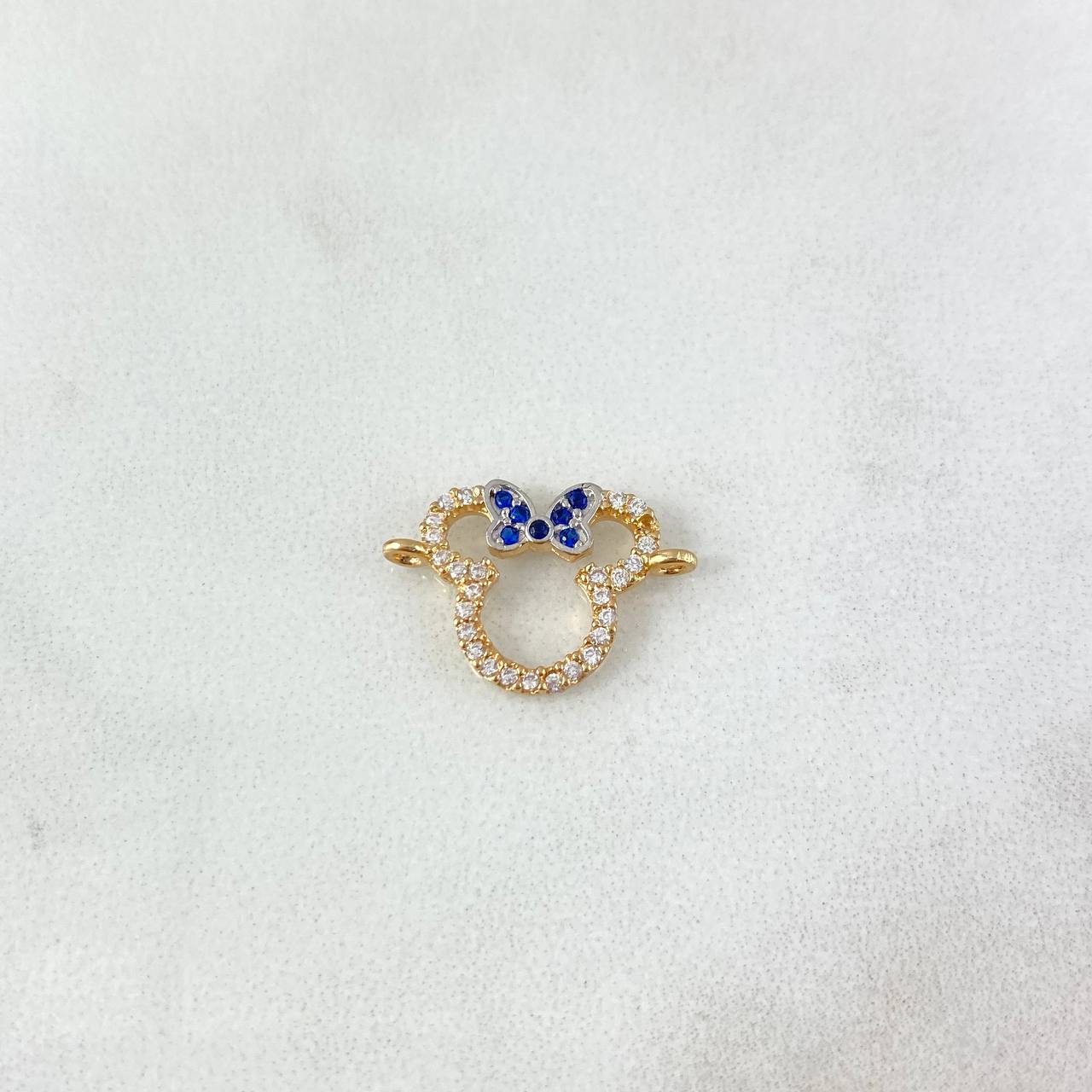 Charm Mouse Bow 1.1gr / 1.6cm / White Blue Zircons Two Yellows Gold White *