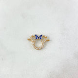 Charm Mouse Bow 1.1gr / 1.6cm / White Blue Zircons Two Yellows Gold White *