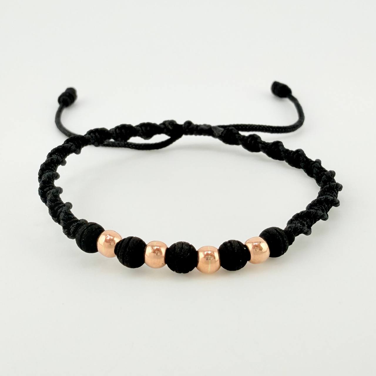 Black Woven Bracelet with Plain Rose Gold 18K Beads