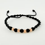 Black Woven Bracelet with Plain Rose Gold 18K Beads