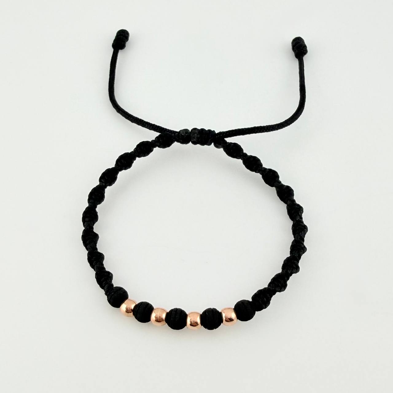 Black Woven Bracelet with Plain Rose Gold 18K Beads