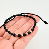 Black Woven Bracelet with Plain Rose Gold 18K Beads