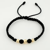 Black Woven Bracelet Neoprene Diamond Cut Beads Yellow Gold 18K