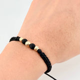 Black Woven Bracelet Neoprene Diamond Cut Beads Yellow Gold 18K
