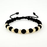 Black Woven Bracelet Neoprene Diamond Cut Beads Yellow Gold 18K