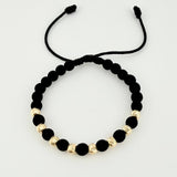 Black Woven Bracelet Neoprene Diamond Cut Beads Yellow Gold 18K