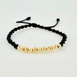 Black Woven Bracelet with Diamond Cut/Plain Beads in 18K Yellow Gold