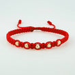 Red Woven Bracelet with Diamond Cut Beads in 18K Yellow Gold