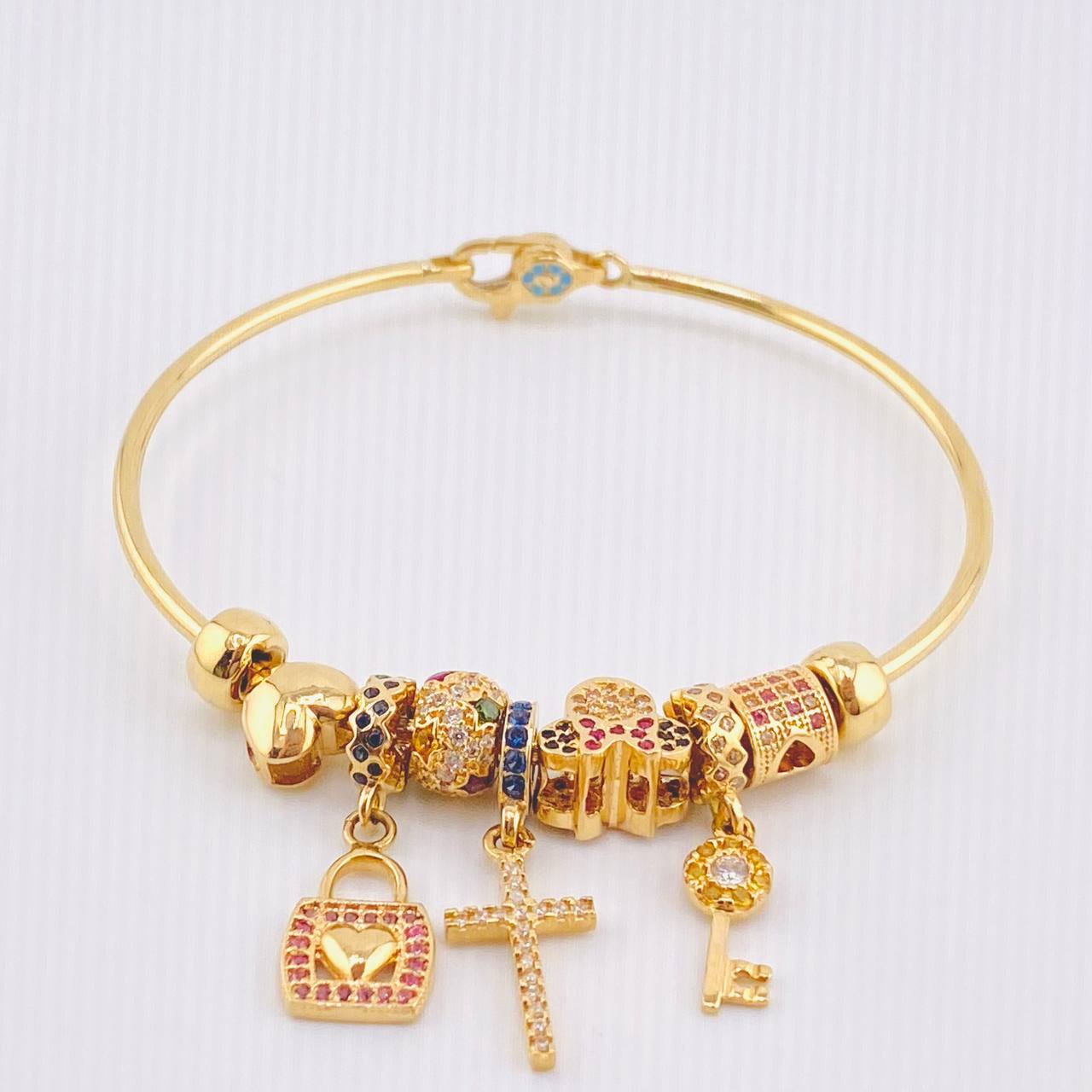 Pulso PD Minnie-Cruz-Llave-Cruz-Corazón 16gr / 7 in / Oro Amarillo 18K