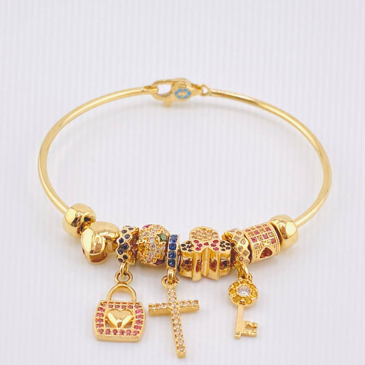 Pulso PD Minnie-Cruz-Llave-Cruz-Corazón 16gr / 7 in / Oro Amarillo 18K